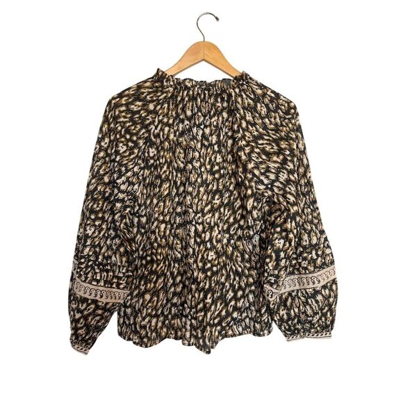 Cleobella Women's Alicia Blouse Size M Button-Front Top Black Leopard - Picture 7 of 11